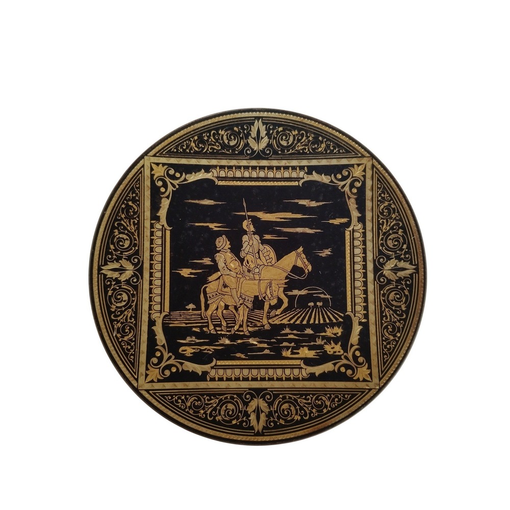 Vintage‎ Toledo Damascene Don Quixote 24K Gold Inlay Footed Decorative Plate